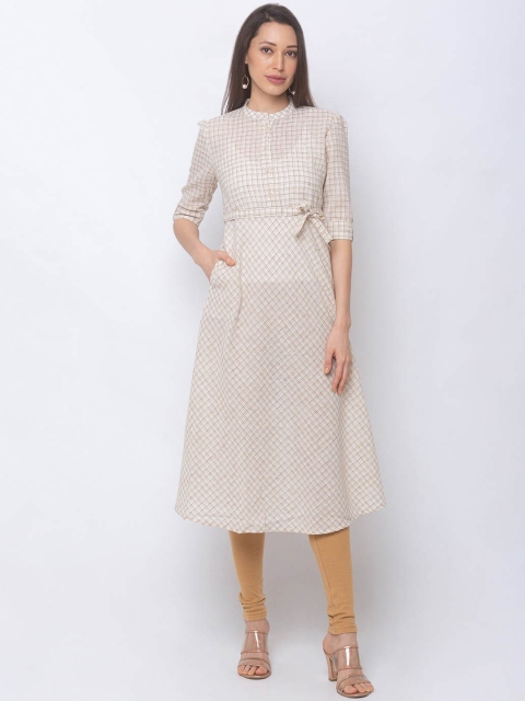 

ZOLA Women Beige & White Checked Kurta