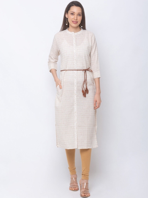 

ZOLA Women Cream-Coloured & Beige Chevron Checked Kurta
