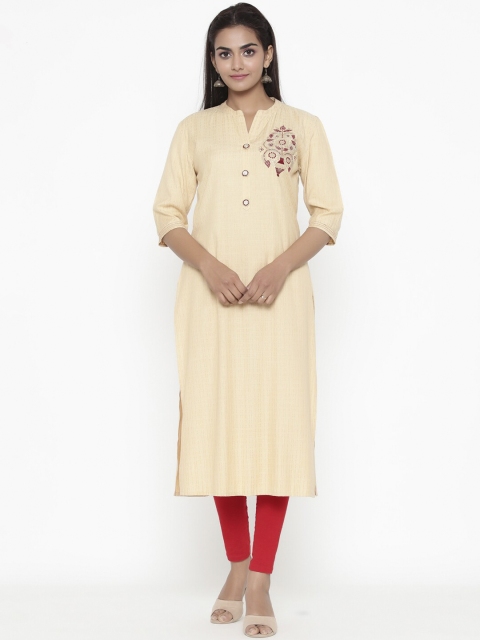 

ZOLA Women Cream-Coloured & Maroon Floral Embroidered Thread Work Kurta