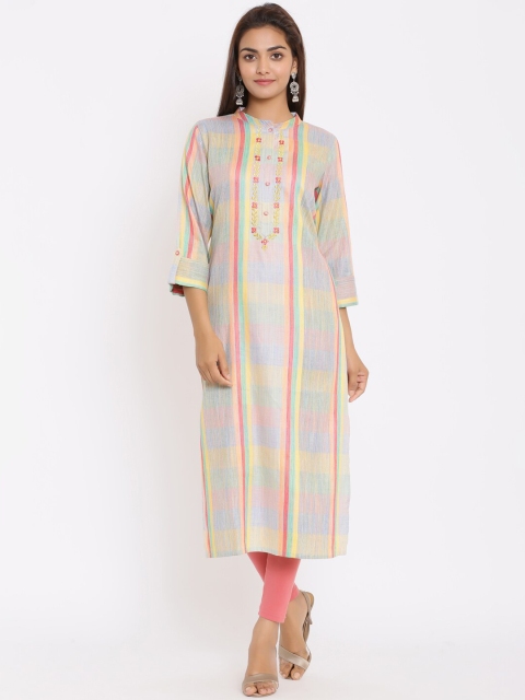 

ZOLA Women Multicoloured Striped Thread Work Kurta, Multi