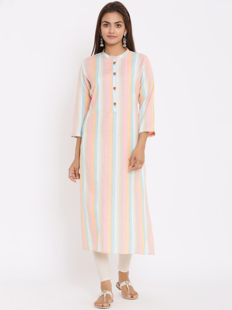 

ZOLA Women Pink & White Striped Kurta