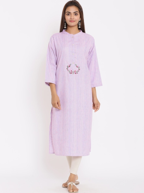 

ZOLA Women Purple Striped Thread Work Kurta