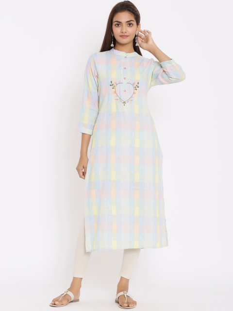 

ZOLA Women Blue & Pink Striped Thread Work Kurta