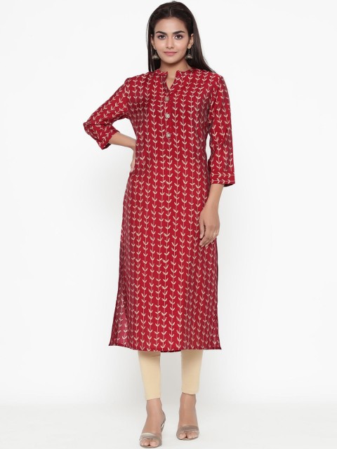 

ZOLA Women Maroon & Gold-Toned Floral Printed Kurta