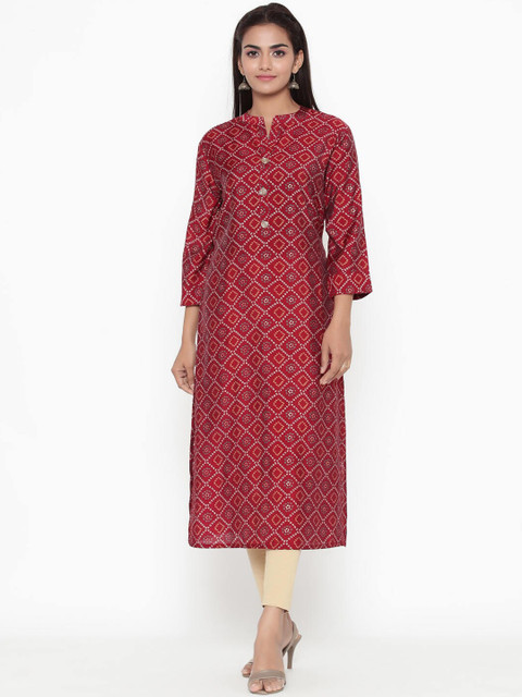 

ZOLA Women Maroon & White Bandhani Printed Kurta
