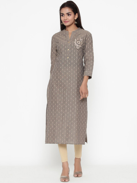 

ZOLA Women Grey & Beige Geometric Thread Work Kurta