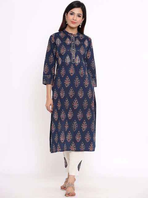 

ZOLA Women Navy Blue & Beige Ethnic Motifs Printed Kurta