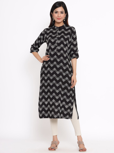 

ZOLA Women Black & White Geometric Printed Kurta