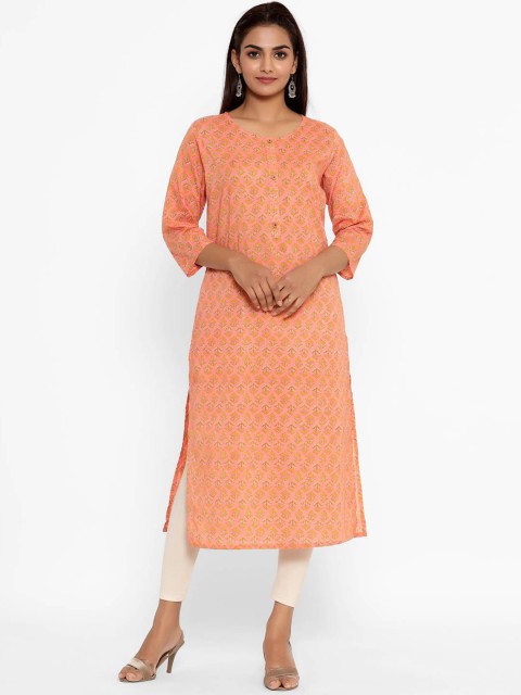 

ZOLA Women Peach-Coloured & Yellow Floral Printed Kurta