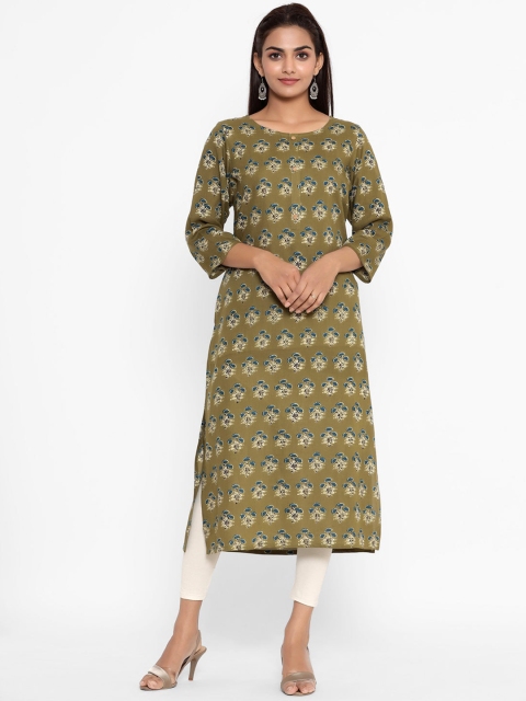 

ZOLA Women Olive Green & Blue Floral Printed Kurta