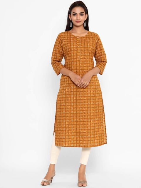 

ZOLA Women Mustard Yellow Floral Printed Thread Work Kurta