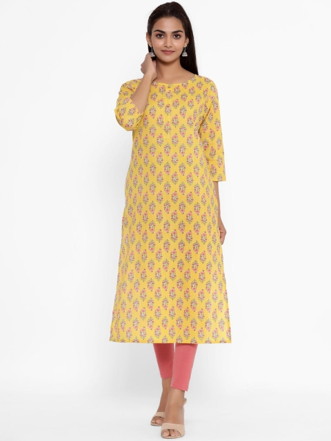 ZOLA Women Yellow & Pink Floral Printed Kurta