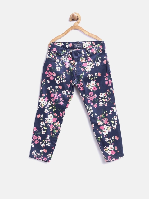 

The Childrens Place Girls Navy Floral Print Stretchable Jeans, Navy blue