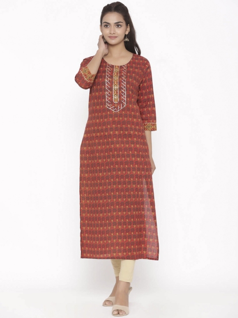 

ZOLA Women Rust Red & Green Floral Printed Kurta