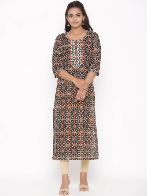 

ZOLA Women Brown & White Geometric Printed Kurta