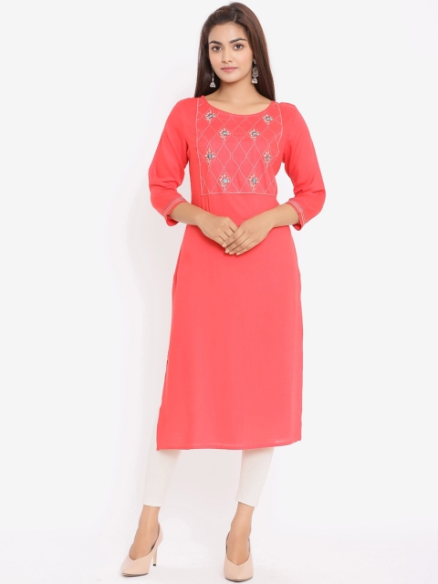 

ZOLA Women Pink Floral Embroidered Thread Work Kurta