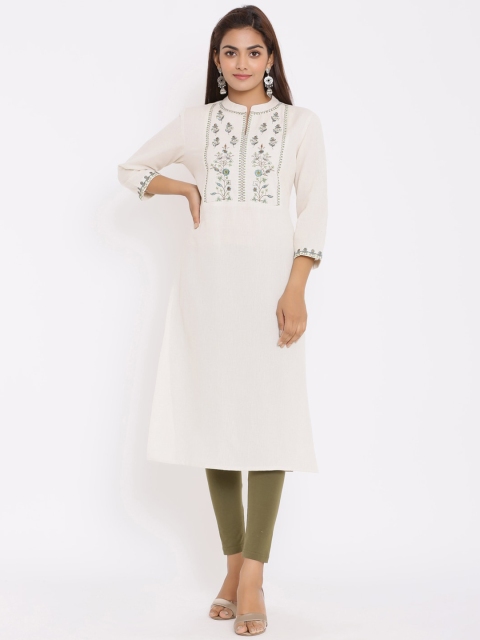 

ZOLA Women Off White Floral Embroidered Thread Work Kurta