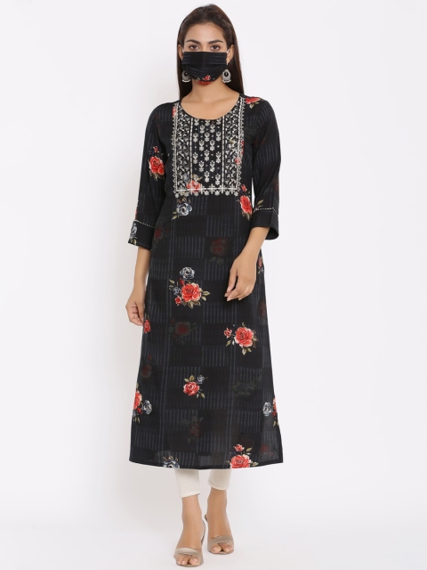 

ZOLA Women Black Floral Printed Kurta