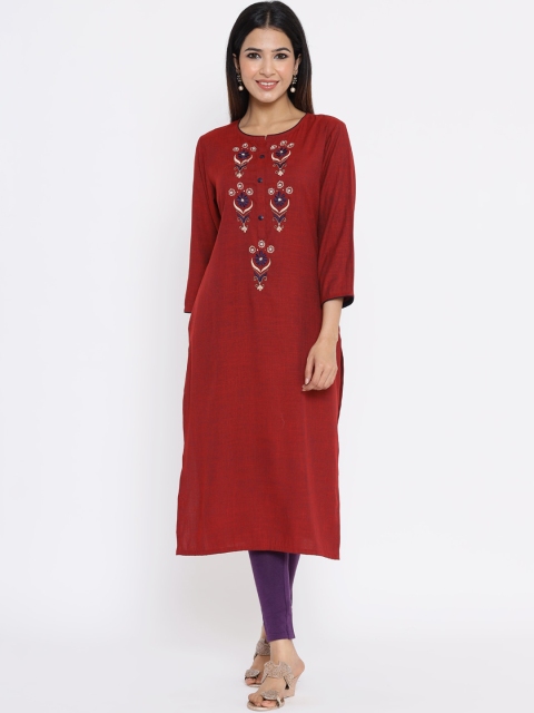 

ZOLA Women Maroon Floral Embroidered Kurta