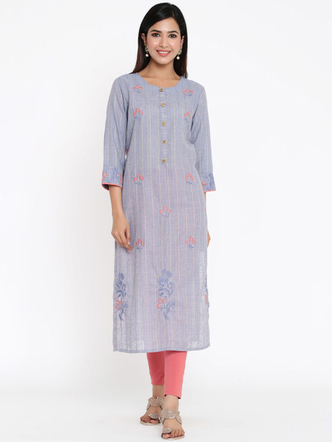 

ZOLA Women Blue Floral Embroidered Kurta