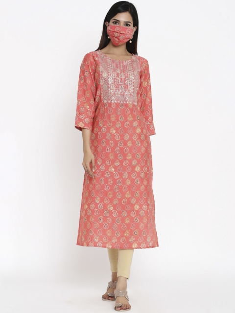 

ZOLA Women Peach-Coloured Ethnic Motifs Kurta