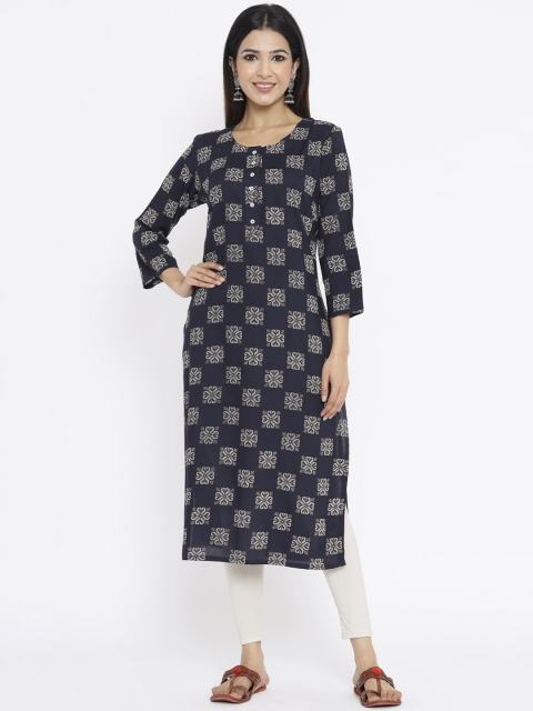 

ZOLA Women Navy Blue Geometric Printed Kurta