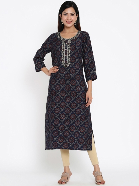 

ZOLA Women Navy Blue Printed Kurta