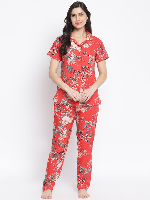 

Organza Women Red Printed Night suit