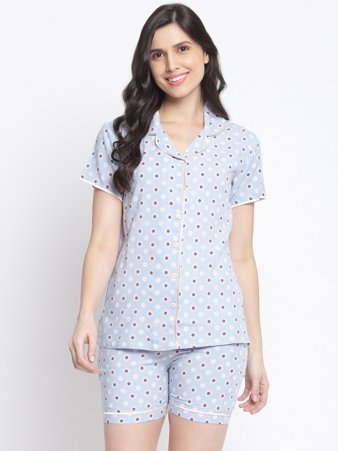 

Organza Women Blue & White Printed Night suit