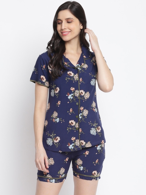 

Organza Women Navy Blue Printed Night suit