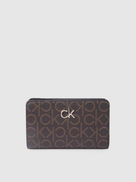 

Calvin Klein Women Brown Typography Printed French Zip Around Wallet