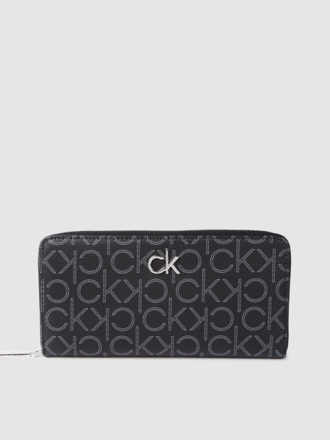 

Calvin Klein Women Black Typography Printed Monogram Zip Around Wallet