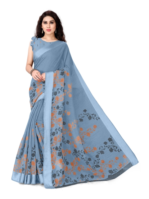 

KALINI Blue & Orange Floral Bagh Saree