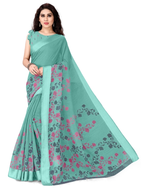 

KALINI Turquoise Blue & Pink Floral Designer Bagh Saree