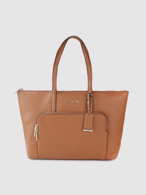 

Calvin Klein Camel Brown Solid Structured Shoulder Bag with Tab & Pouch