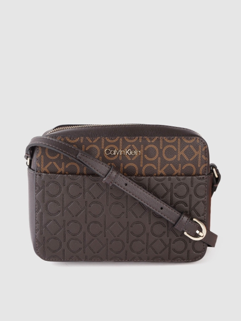 

Calvin Klein Coffee Brown Brand Logo Printed Structured Sling Bag