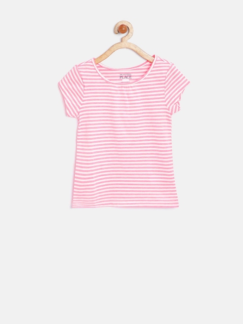 

The Childrens Place Girls Pink Striped Round Neck T-shirt
