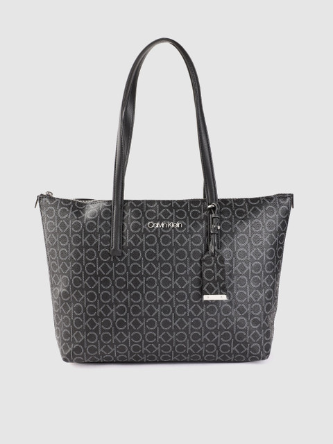 

Calvin Klein Women Black & Off-White Brand Logo Print Structured Shoulder Bag