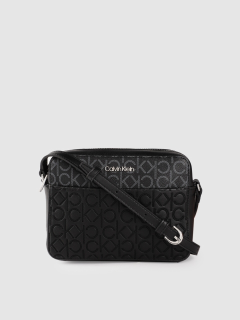 

Calvin Klein Black Brand Logo Textured Structured Sling Bag