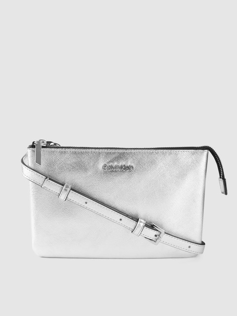 

Calvin Klein Silver-Toned Saffiano Textured Structured Sling Bag