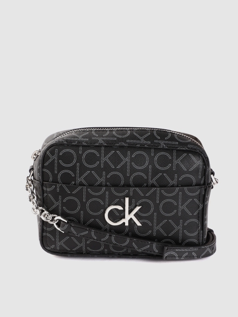 

Calvin Klein Black & Grey Brand Logo Print Sling Bag