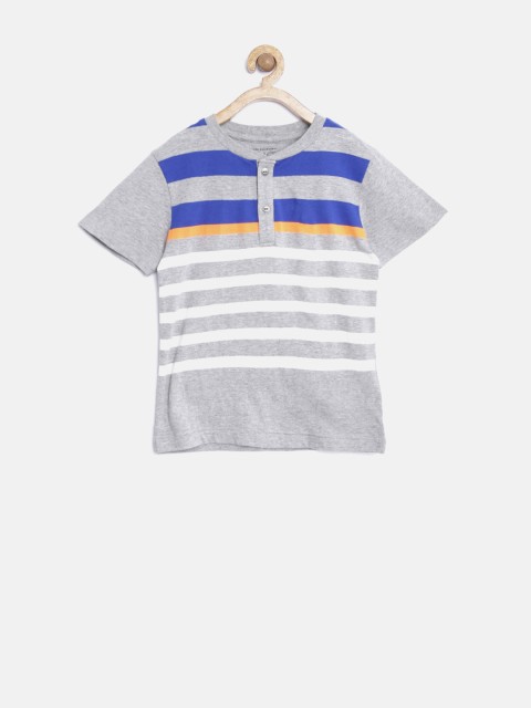 

The Childrens Place Boys Grey Melange Striped Henley Neck T-shirt