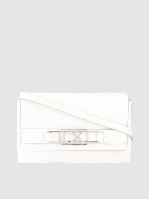 

Calvin Klein White Solid Structured Sling Bag with Buckle Detail