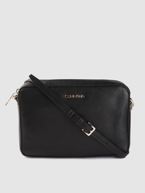 

Calvin Klein Women Black Saffiano Textured Structured Sling Bag