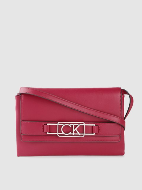 

Calvin Klein Fuchsia Pink Solid Structured Sling Bag with Buckle Detail