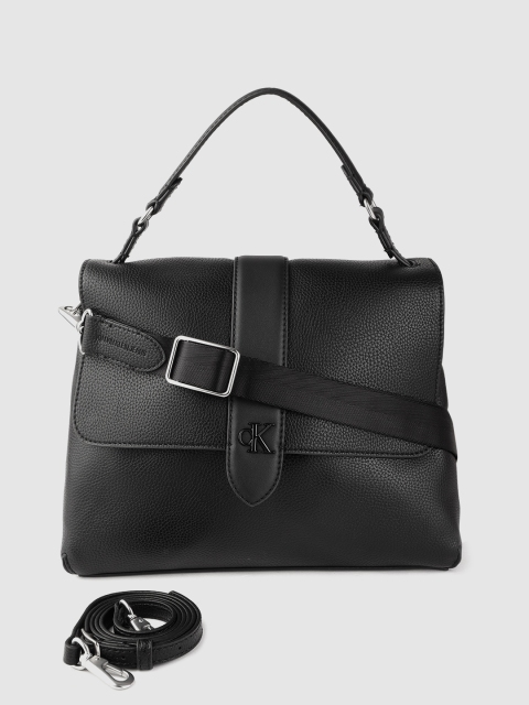 

Calvin Klein Black Solid Structured Satchel with Detachable Sling Strap