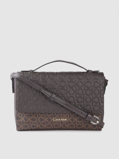 

Calvin Klein Coffee Brown Brand Logo Printed Structured Satchel