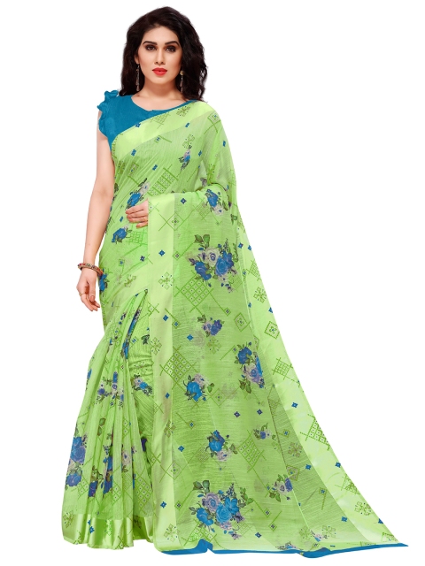 

KALINI Green & Blue Floral Printed Designer Bagh Saree