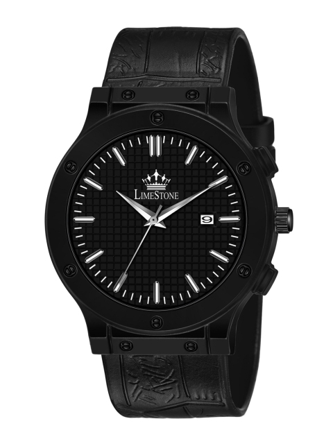 

LIMESTONE Men Black Brass Dial & Black Straps Analogue Watch