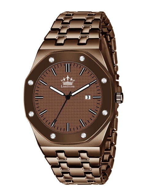 

LIMESTONE Men Brown Brass Dial & Brown Straps Analogue Watch LS2994